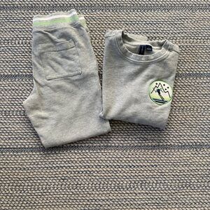 Little Boys Grey Sweatshirt Style Joggers Set with Green Accents
